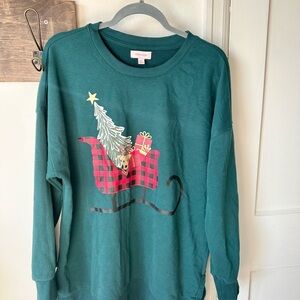 Green Holiday Sweatshirt with Festive Design